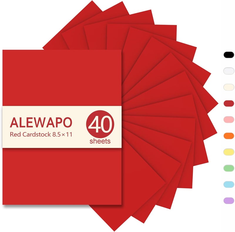 ALEWAPO Red Cardstock 8.5 x 11 Thick Paper, 40 Sheets, ThickPaper 75 LB/200 GSM, Red Cardstock Printer Paper 8.5 x 11, Card Stock for Christmas, Invitations, Menus, Wedding, Craft, Valentines Day - Image 1